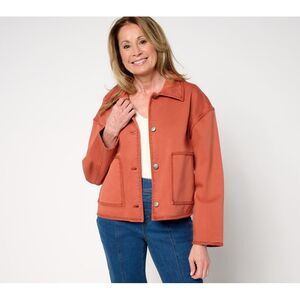 Fashion Women's Jacket Sz L Patch Pocket Embroidery Brown A708477